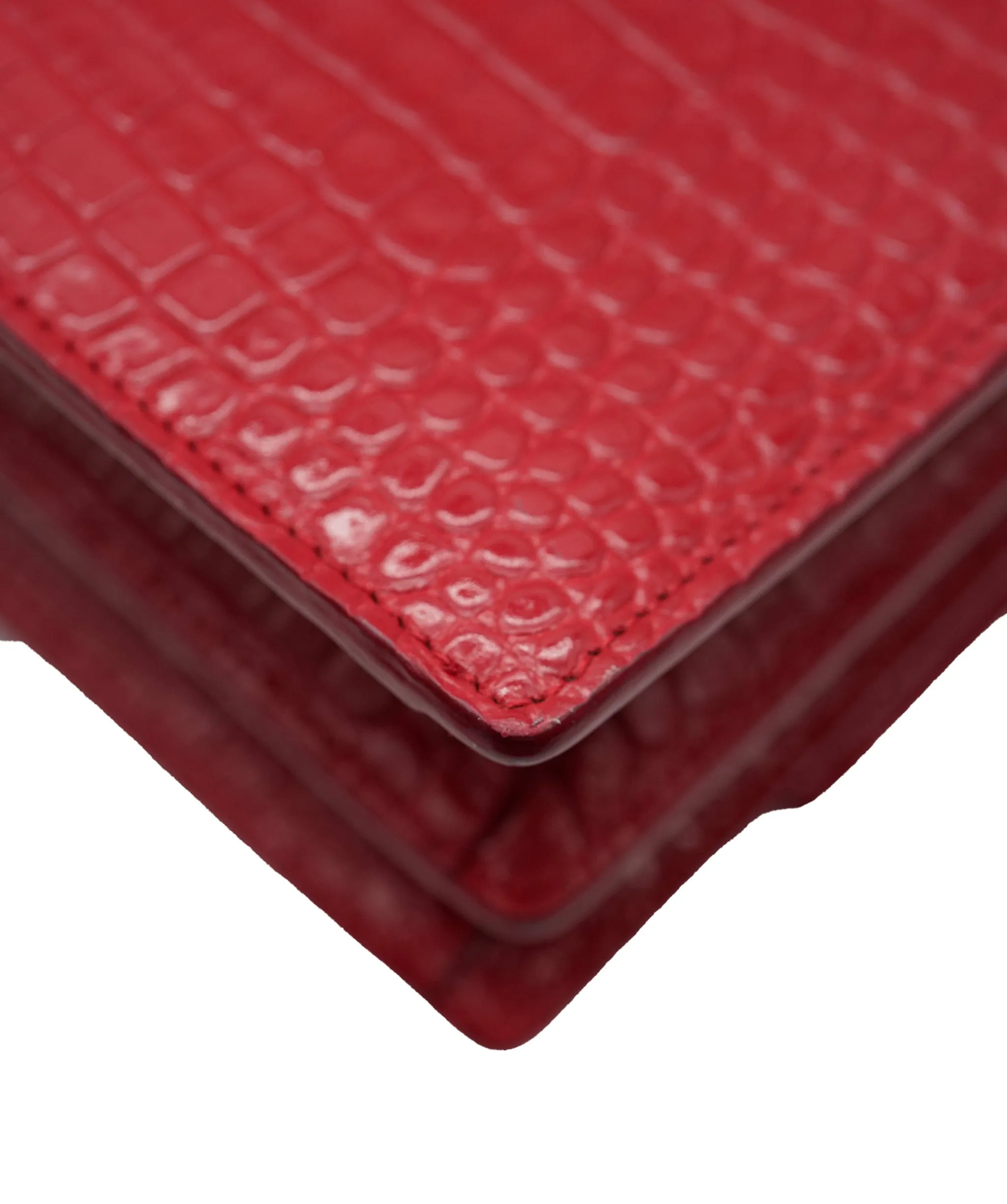 Saint Laurent Red Croc Embossed Medium Sunset ABC0832