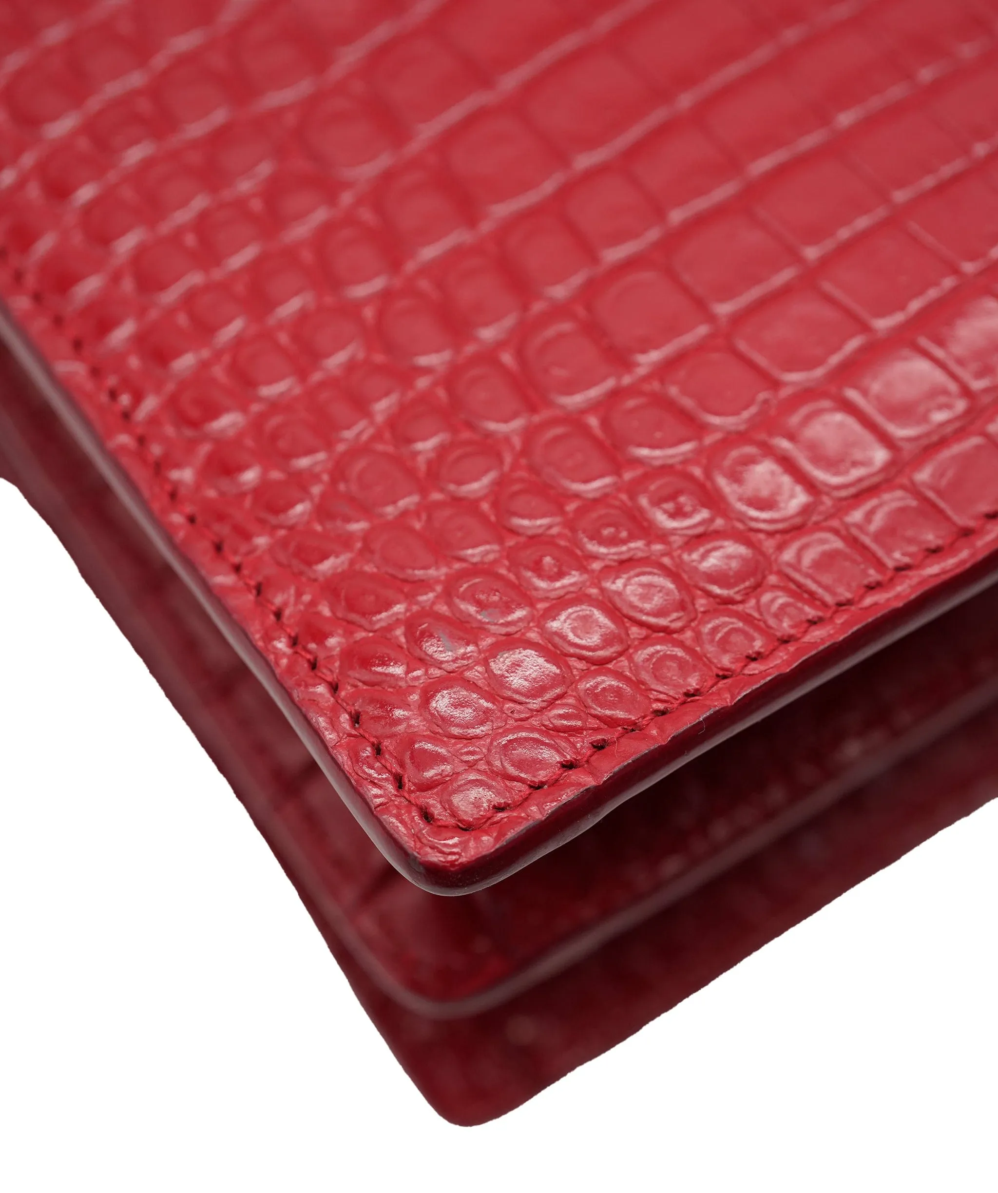 Saint Laurent Red Croc Embossed Medium Sunset ABC0832