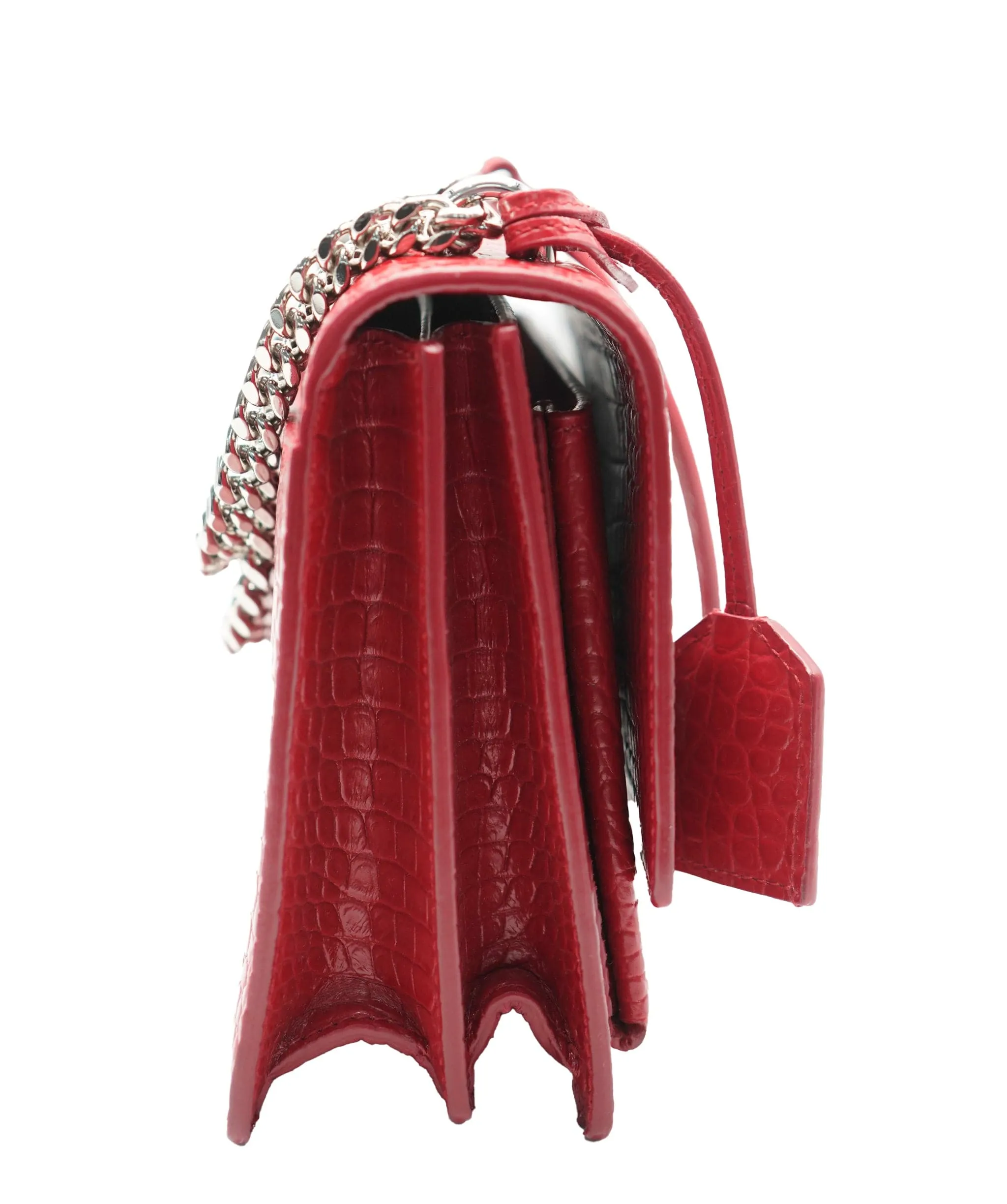 Saint Laurent Red Croc Embossed Medium Sunset ABC0832