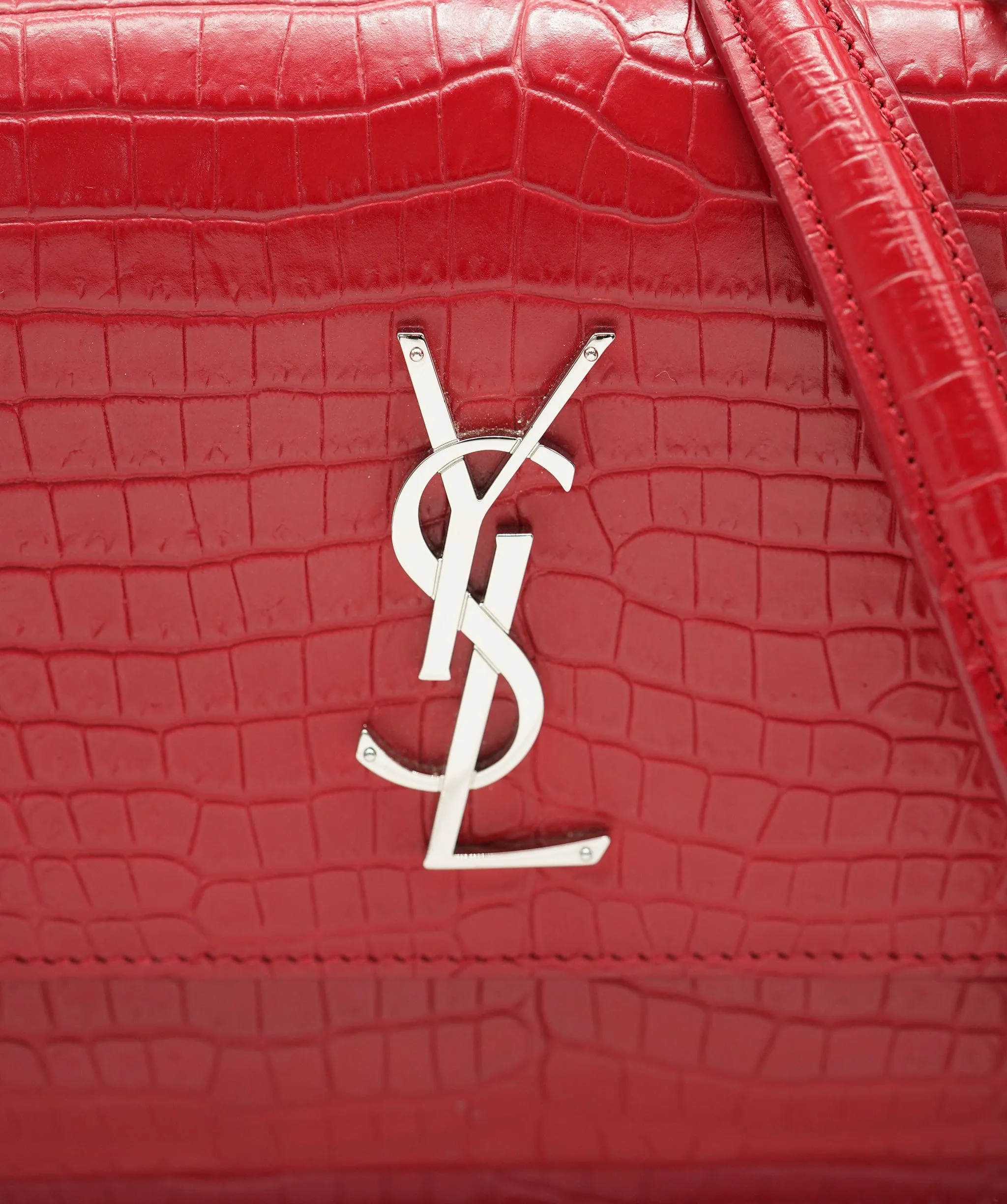Saint Laurent Red Croc Embossed Medium Sunset ABC0832
