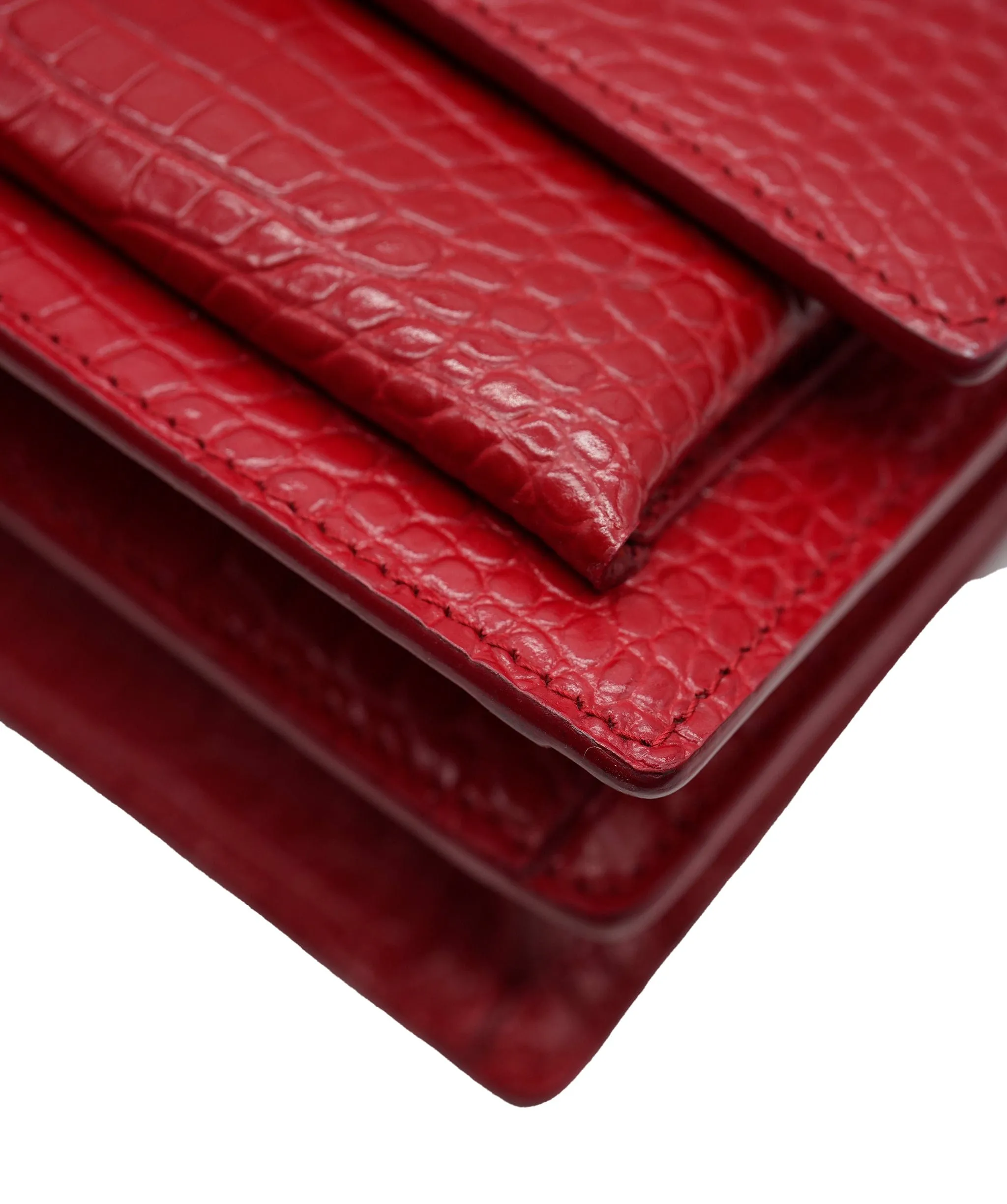 Saint Laurent Red Croc Embossed Medium Sunset ABC0832