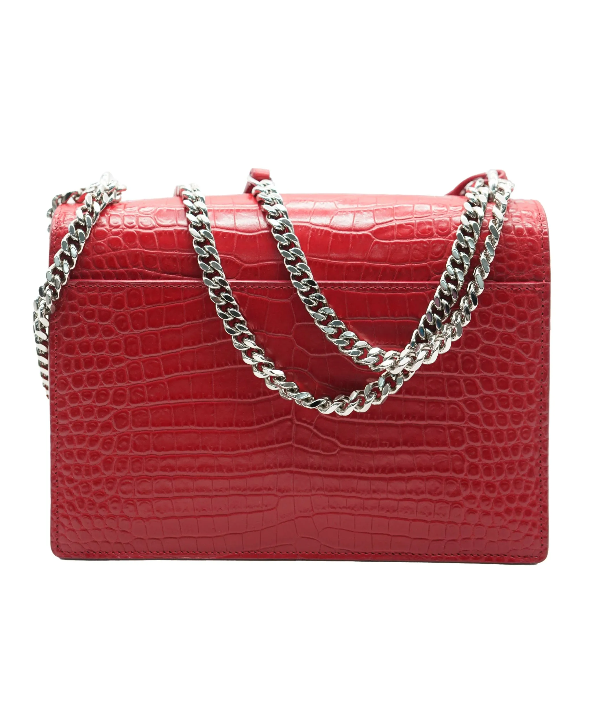 Saint Laurent Red Croc Embossed Medium Sunset ABC0832