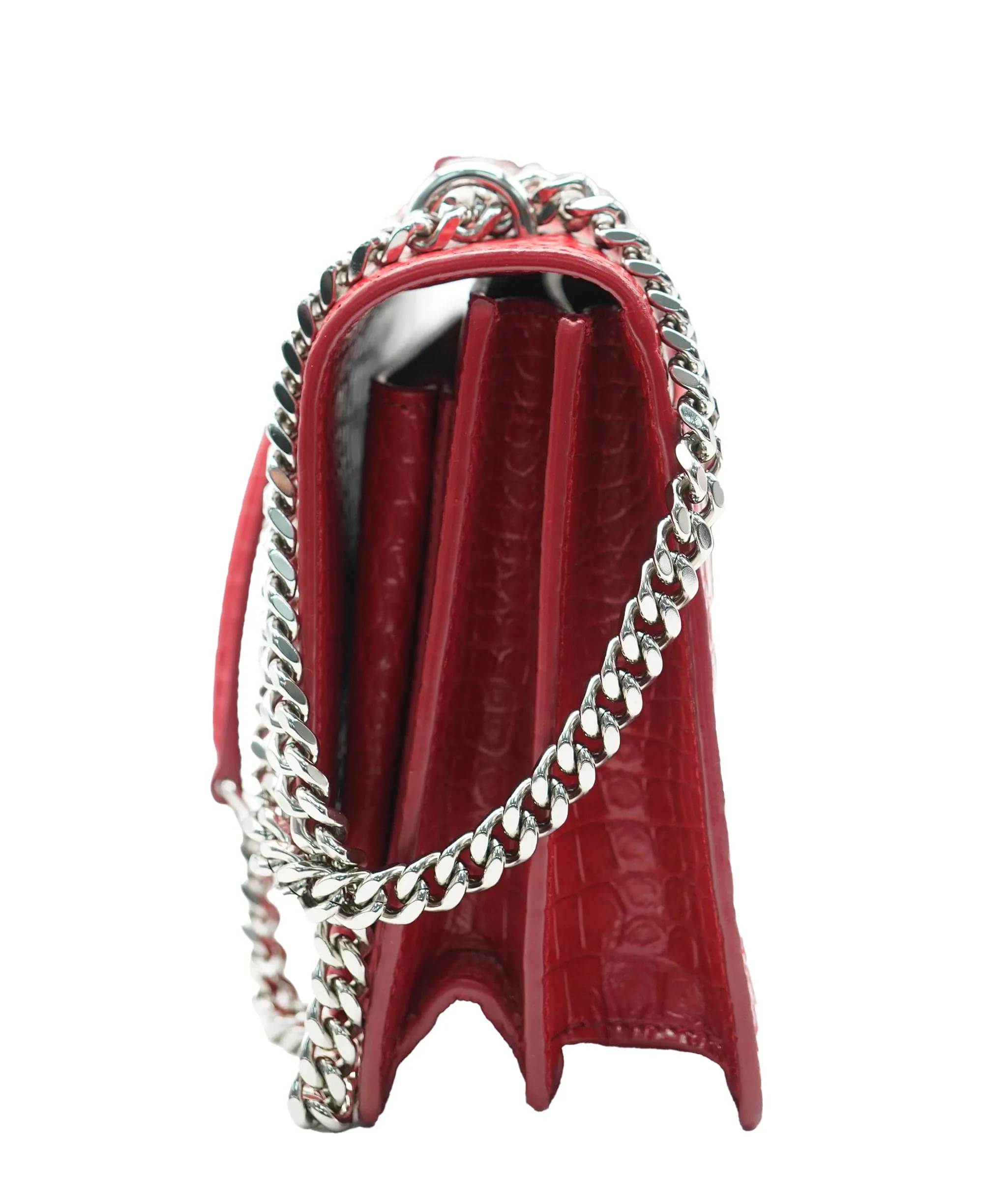Saint Laurent Red Croc Embossed Medium Sunset ABC0832