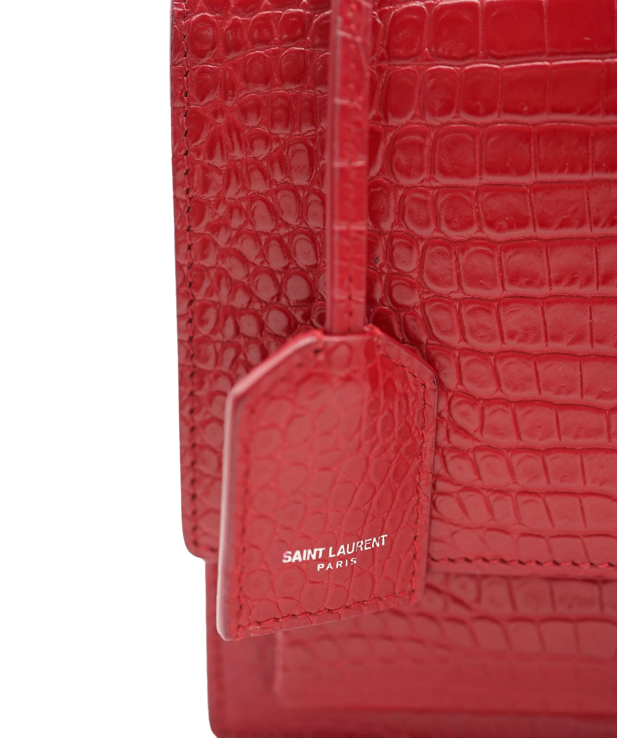 Saint Laurent Red Croc Embossed Medium Sunset ABC0832