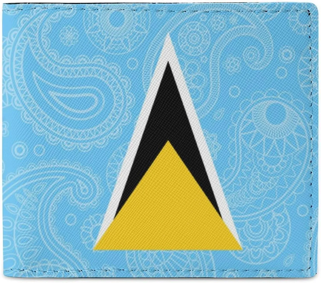 Saint Lucia Flag Paisley Pattern Funny Bifold Wallets Funny Purse Front Pocket Holder Money Clip with ID Credit Card Slots for Men Women 4.5 X 4 Inches