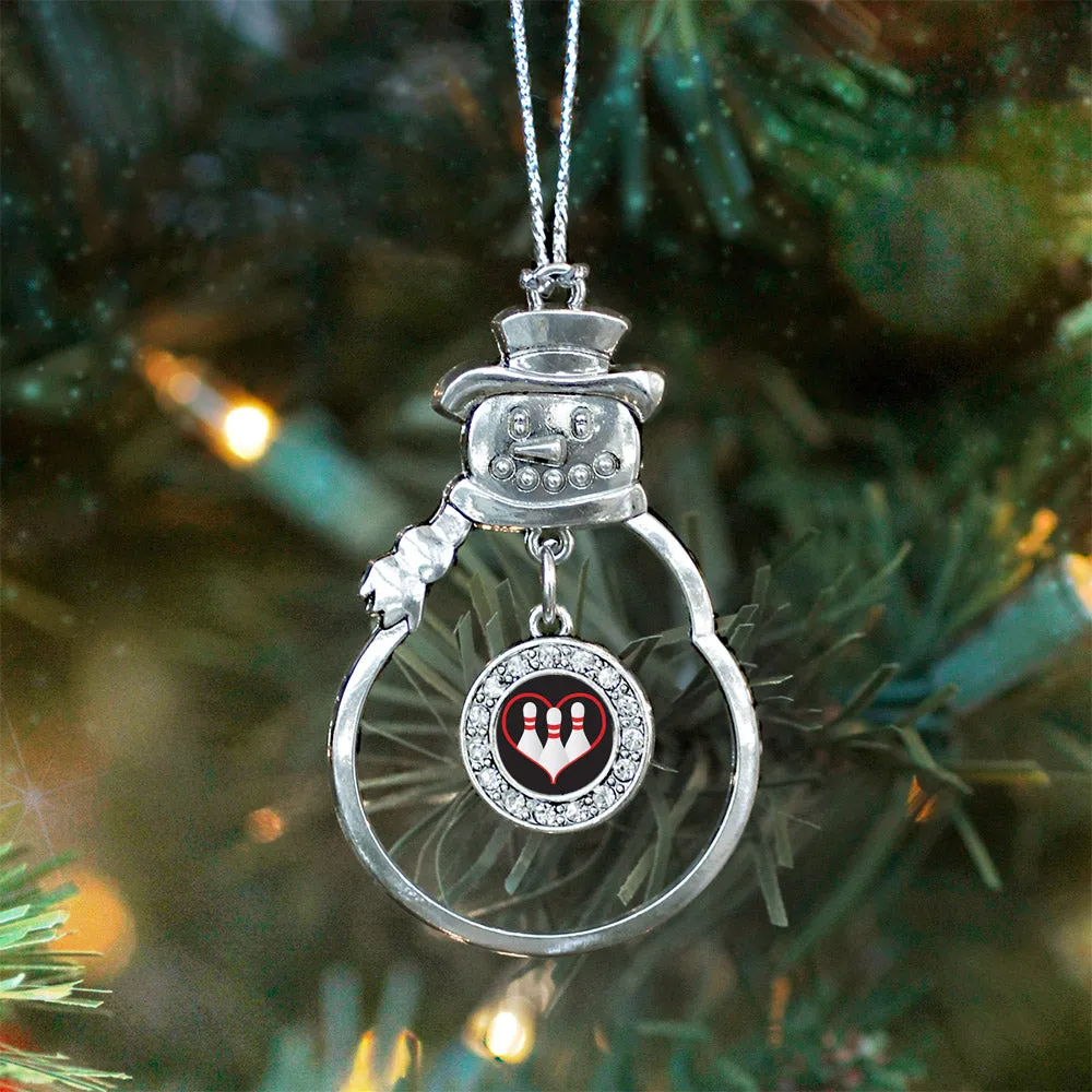 Silver I Heart Bowling Circle Charm Snowman Ornament