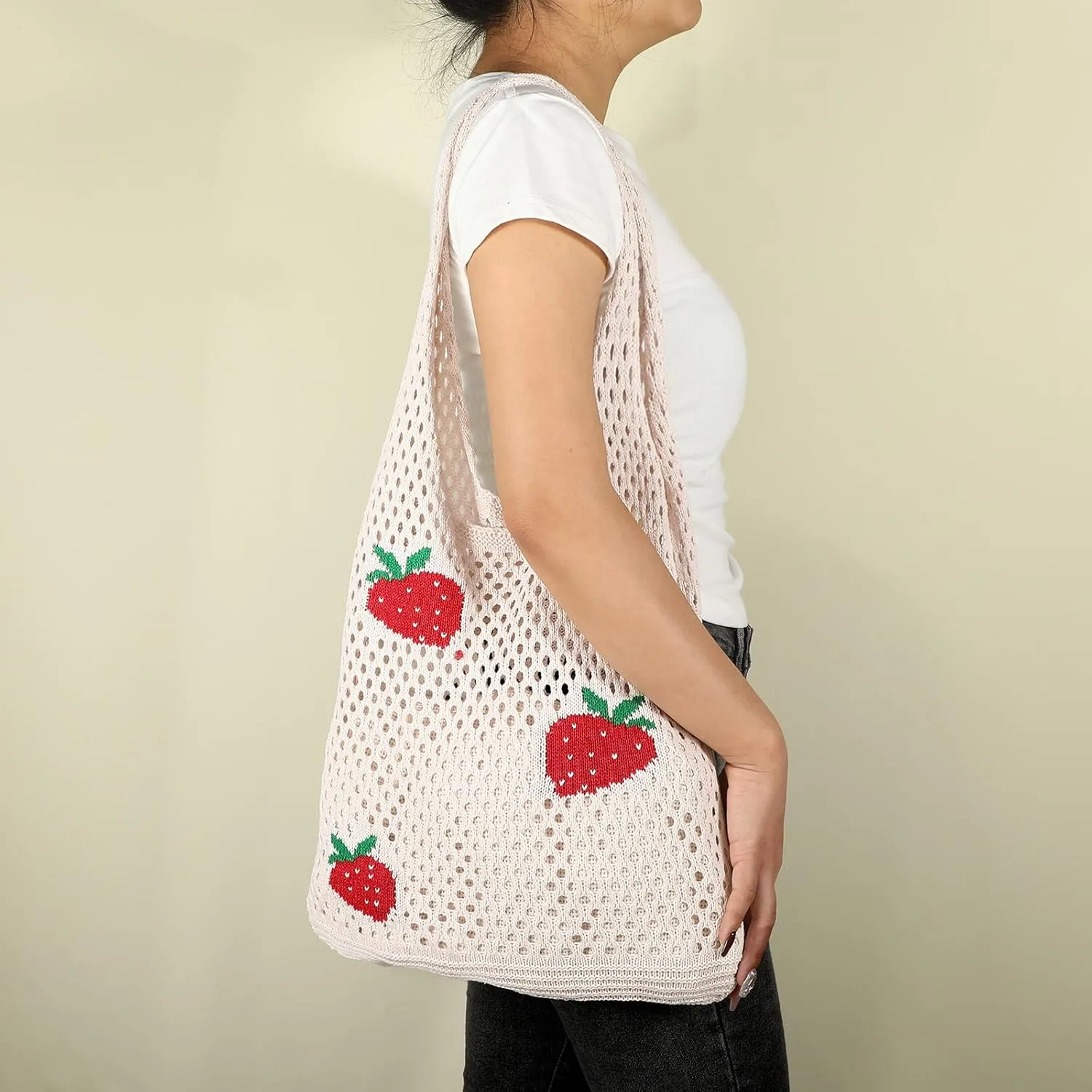 SUOSDEY Crochet Mesh Beach Tote Bag, Knit Summer Vacation Aesthetic Boho Tote Bag for Women