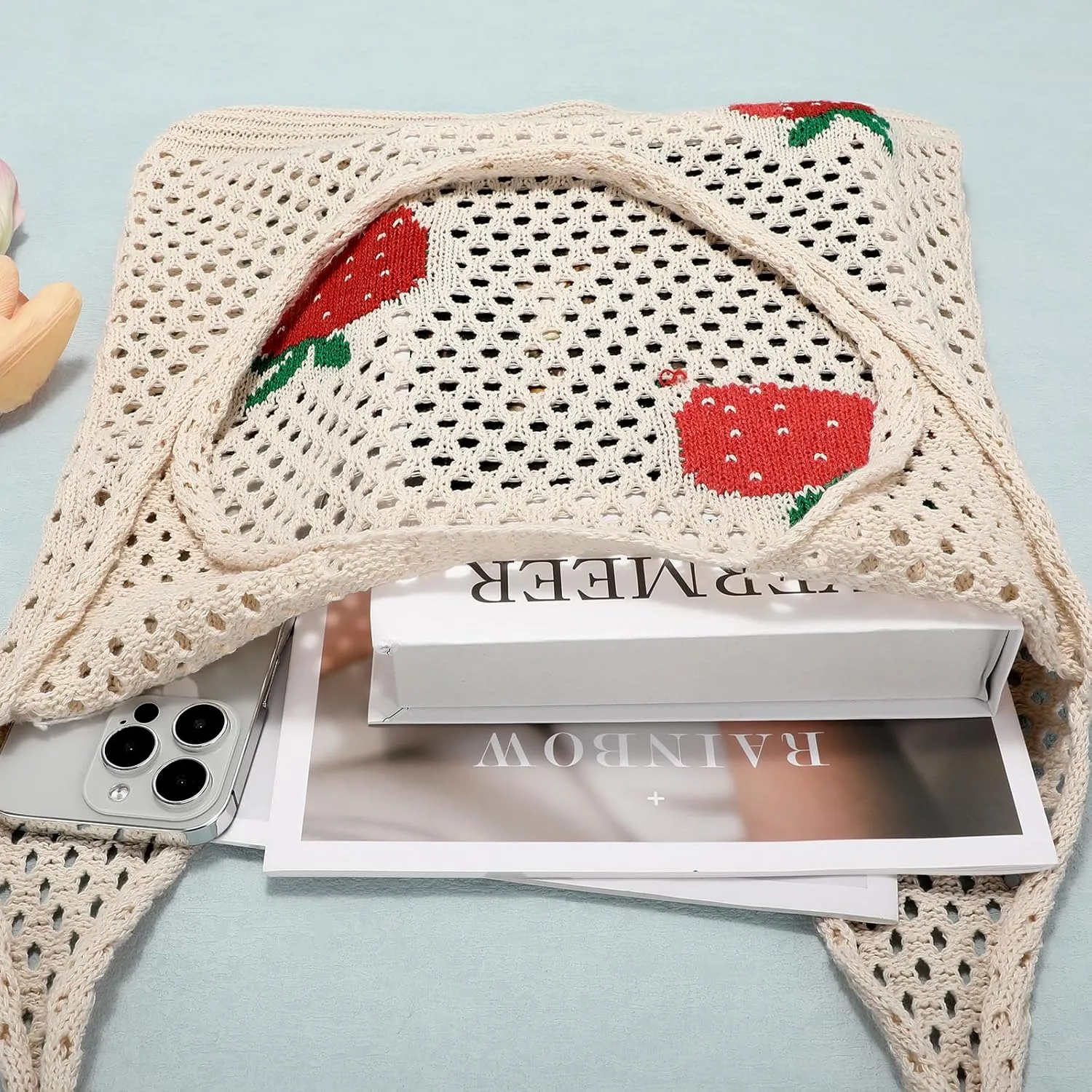 SUOSDEY Crochet Mesh Beach Tote Bag, Knit Summer Vacation Aesthetic Boho Tote Bag for Women