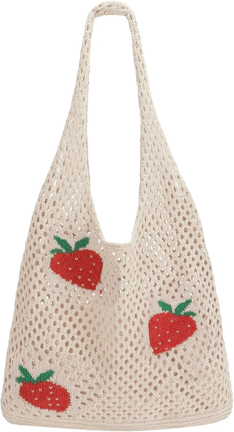 SUOSDEY Crochet Mesh Beach Tote Bag, Knit Summer Vacation Aesthetic Boho Tote Bag for Women