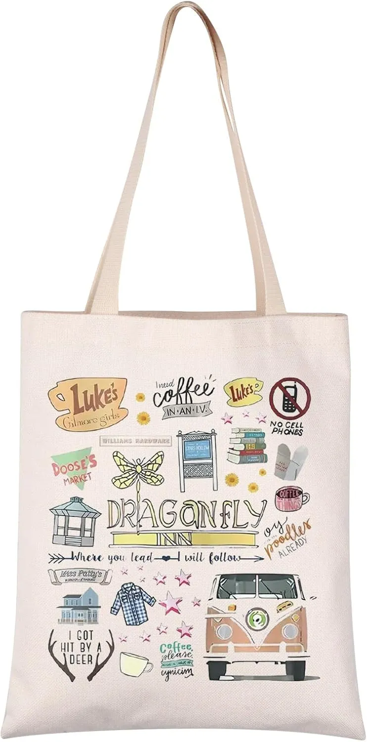 VAMSII Stars Hollow TV Show Inspired Gift Dragonfly Inn Tote Bag Lorelei Rory Fans Gift Lukes Diner Gift (DRAGONFLY INN tote)