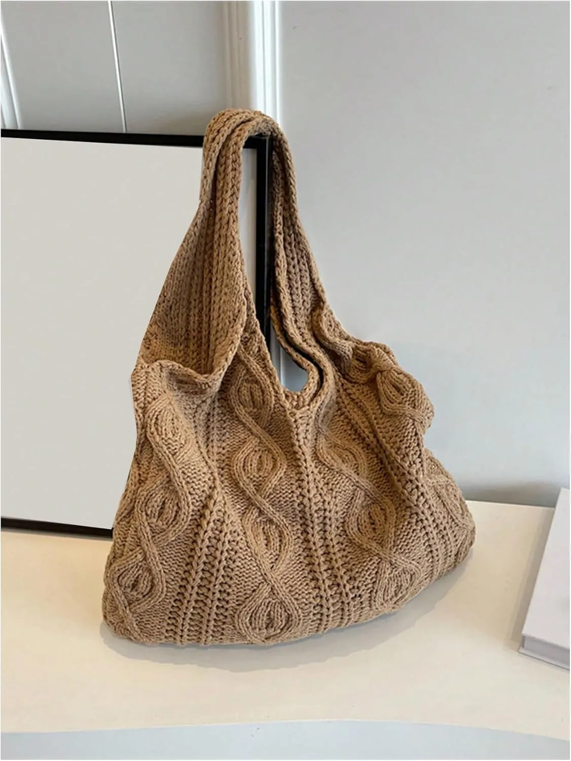 Verdusa Women's Knitted Crochet Shoulder Bags Casual Hobo Tote Bag Shopping Bags