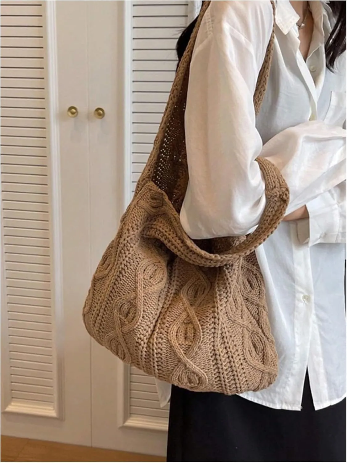 Verdusa Women's Knitted Crochet Shoulder Bags Casual Hobo Tote Bag Shopping Bags
