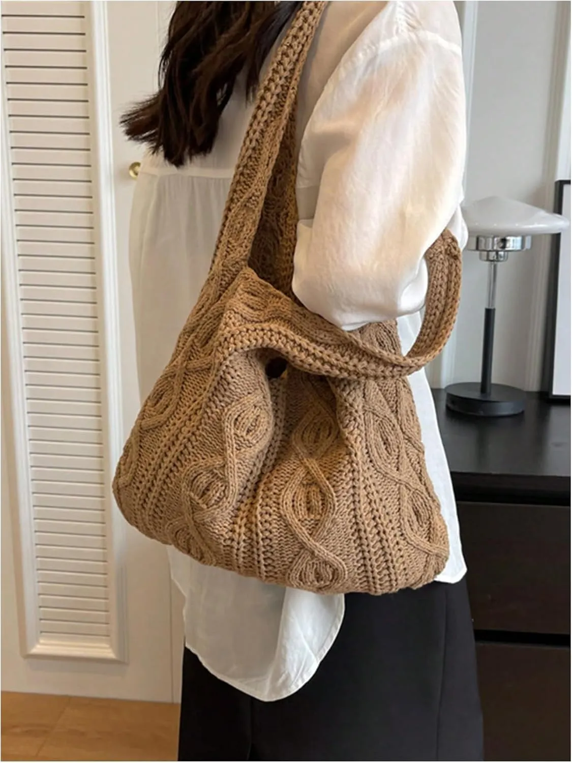 Verdusa Women's Knitted Crochet Shoulder Bags Casual Hobo Tote Bag Shopping Bags
