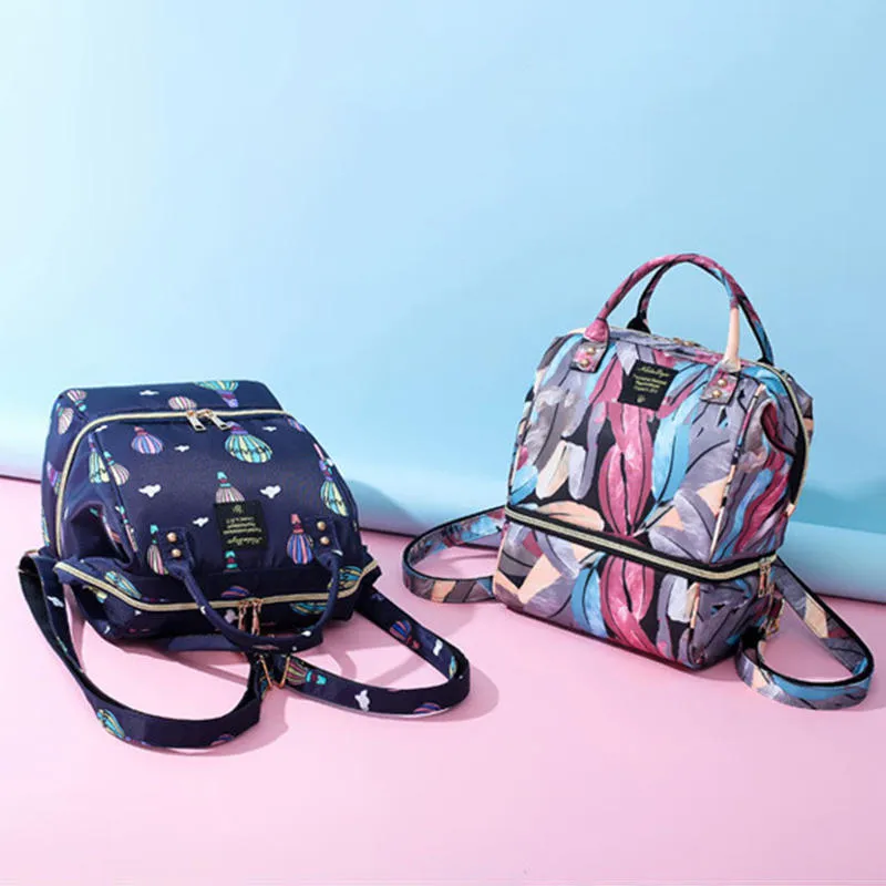 Women Canvas Casual Mummy And Kids Patchwork Backpack Handbag