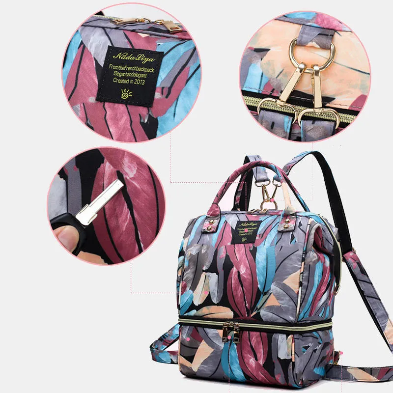 Women Canvas Casual Mummy And Kids Patchwork Backpack Handbag