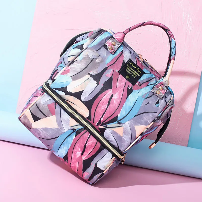 Women Canvas Casual Mummy And Kids Patchwork Backpack Handbag